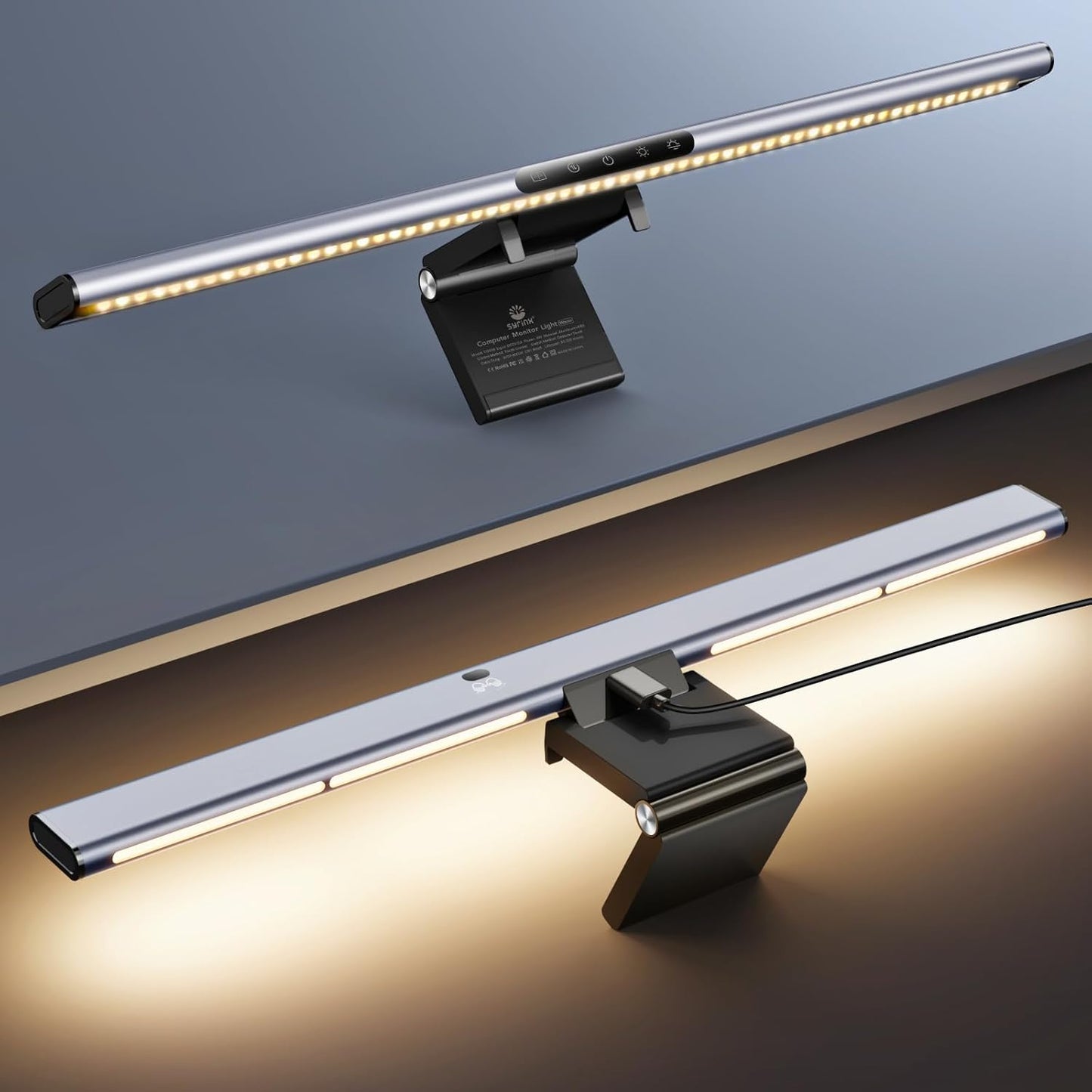 Syrinx 16.7" Computer Monitor Light Bar with Ambient Backlight, USB Reading LED Lamp, Screen Monitor Lamp, Touch + Gesture Control, Dimmable Desk Light, Eye-Caring, No Screen Glare for (Basic)