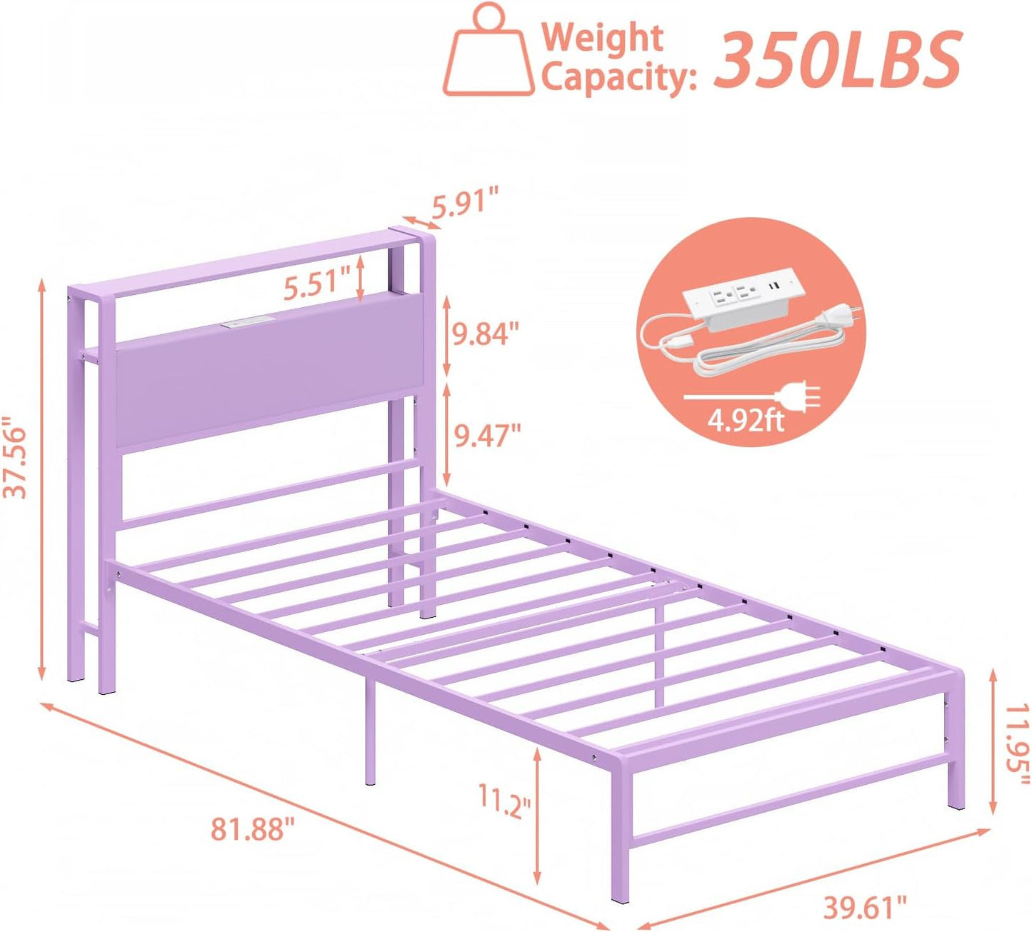 Weehom Twin Bed Frames with 2 Tiers Wood Storage Shelves Headboard, Twin Size Bed with Charger Stations and LED Light Under Bed Storage Space Platform Bed for Kids, Girls and Adults, Purple