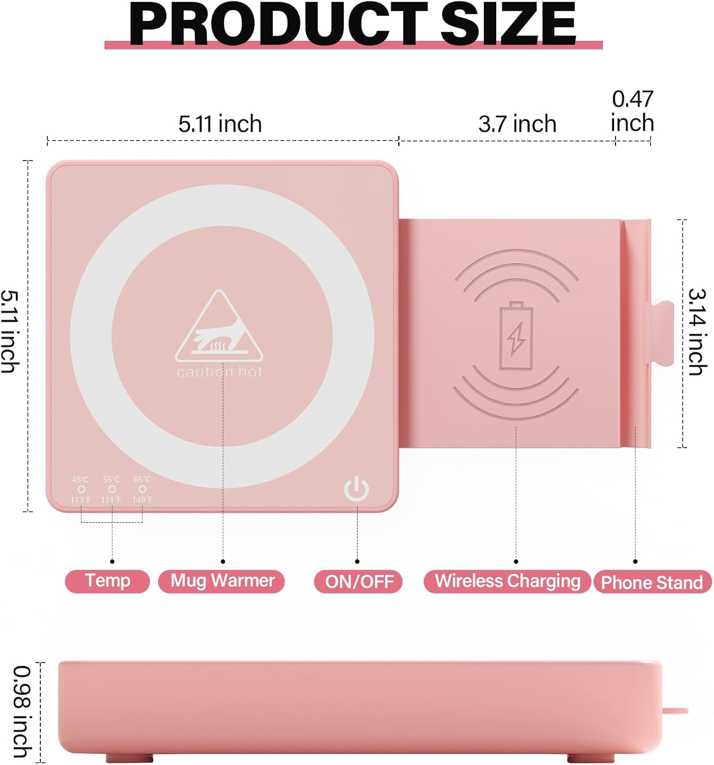 Coffee Mug Warmer for Desk with 15W Wireless Charging Pad, Electric Cup Warmer 3 Temp Settings, Smart Candle Heat Plate, Home Office & Coffee Lover Gifts for Women Valentine's Day Gift for Her, Pink