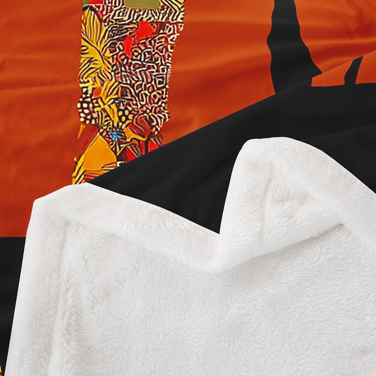 African Woman Themed Warm Plush Blanket Brown African Pattern Fleece Blanket Ethnic Afro Giraffe Sherpa Throw Blanket for Sofa Couch Women Room Decor Black Palm Tree Print Blanket Throw 50"x60"