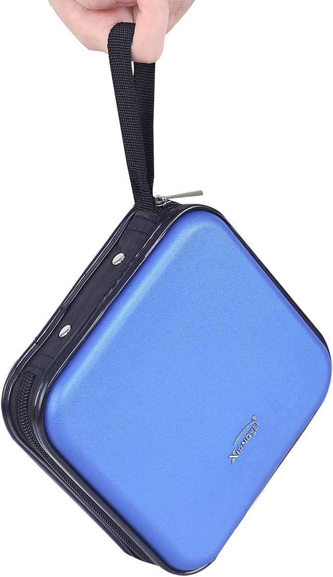 CD Wallet, 32 Capacity Heavy Duty, Car DVD Case Holder, Portable Storage Disk, Hard Shell Case (Blue)