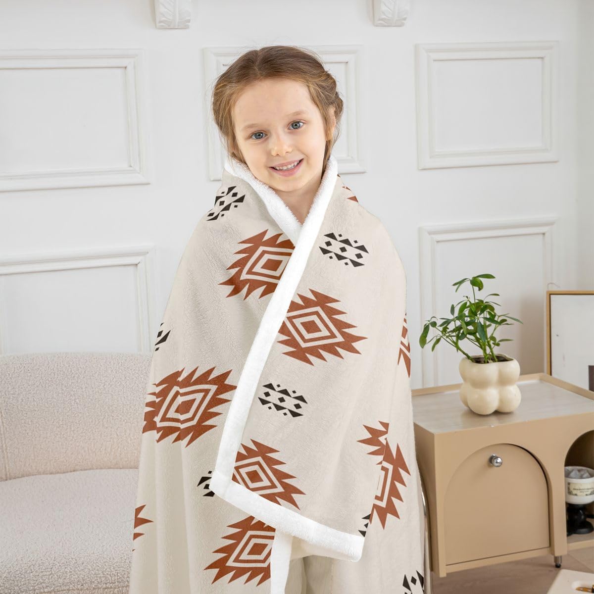 Feelyou Southwestern Sherpa Throw Blanket for Couch Aztec Geometric Stripes Super Soft Cozy Fleece Boho Blanket for Winter, Plush Throw Baby 30"x40" All Season
