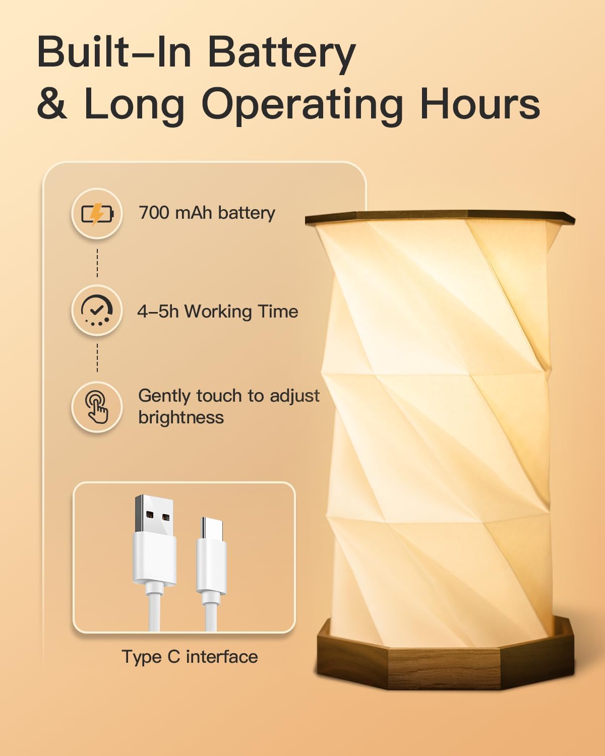 JTT Rechargeable Portable Table Lamp Small Cordless Desk Lamp LED Stepless Dimmable Night Lights Bedside Foldable Paper Lamp for Home Office Bedroom Living Room Travel Camping DIY Painting