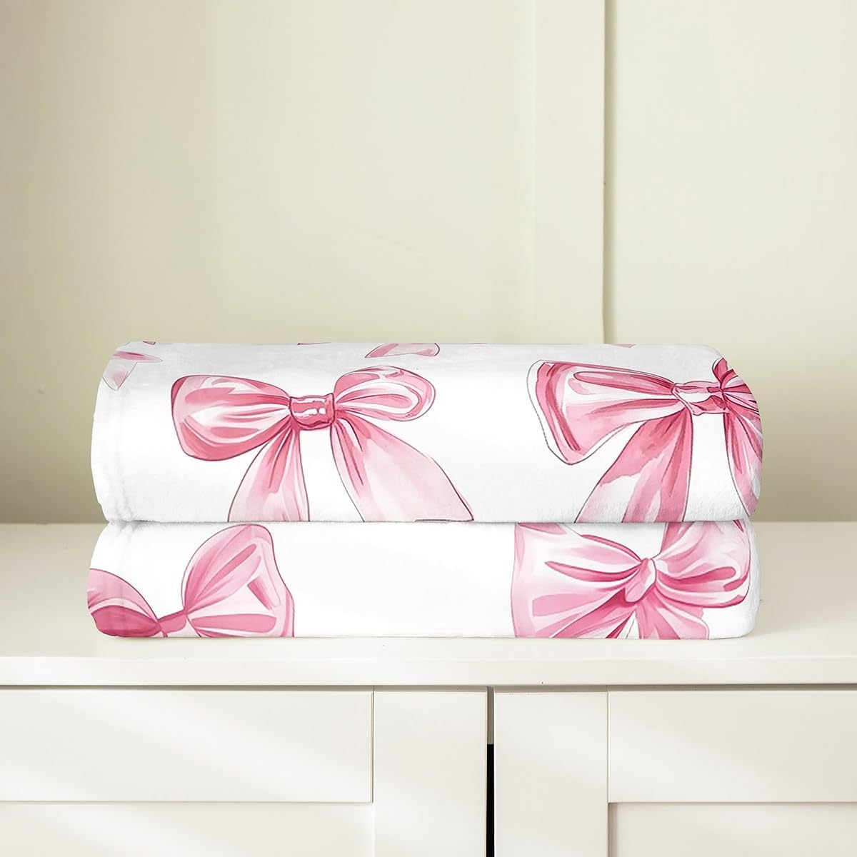 Erosebridal Kawaii Bowknot Fleece Blanket,Kids Cute Bow Throw Blanket Twin 60x80 Inch for Bedroom,Dreamy Princess Style Bed Blanket,Pink Bow Tie Flannel Blanket Luxury Soft
