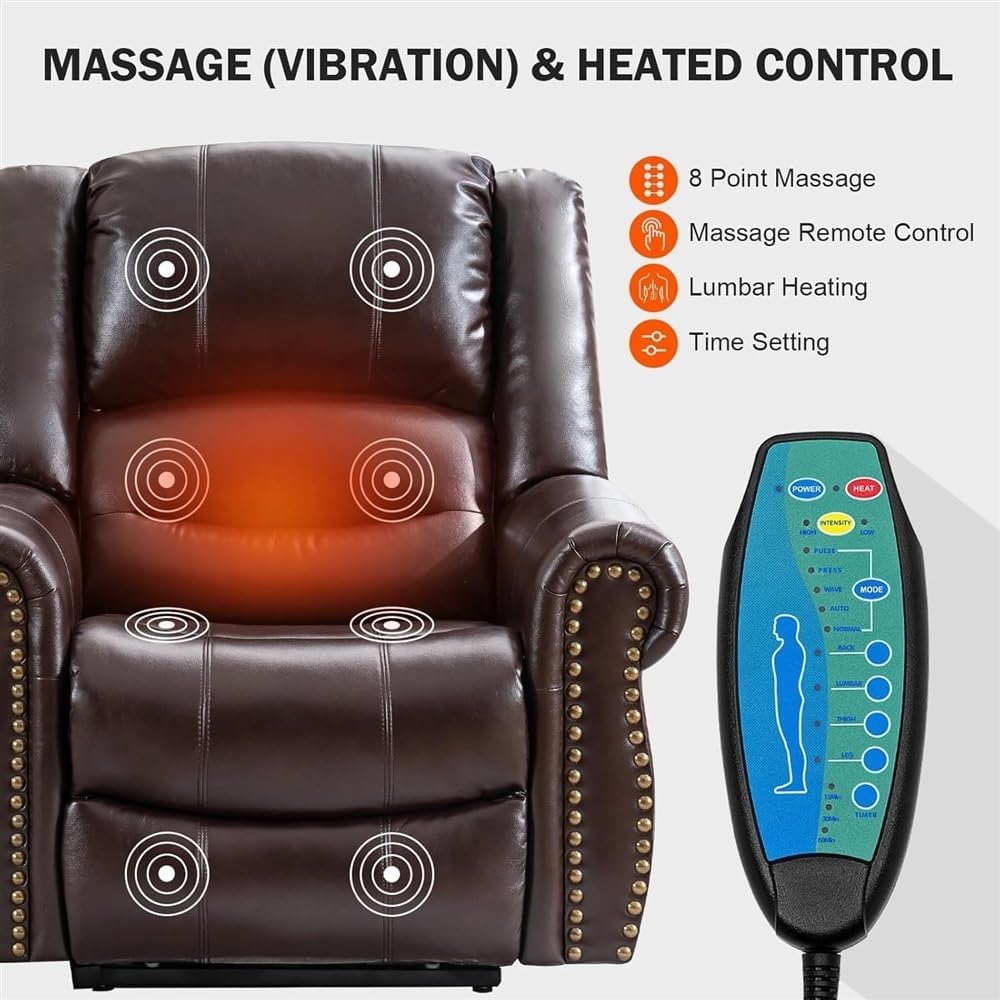 Leather Dual Motor Large Power Lift Recliner Chair for Adults with Heat & Massage, Lay Flat & Infinite Position Electric Recliner with USB Ports, Remote Control for Living Room