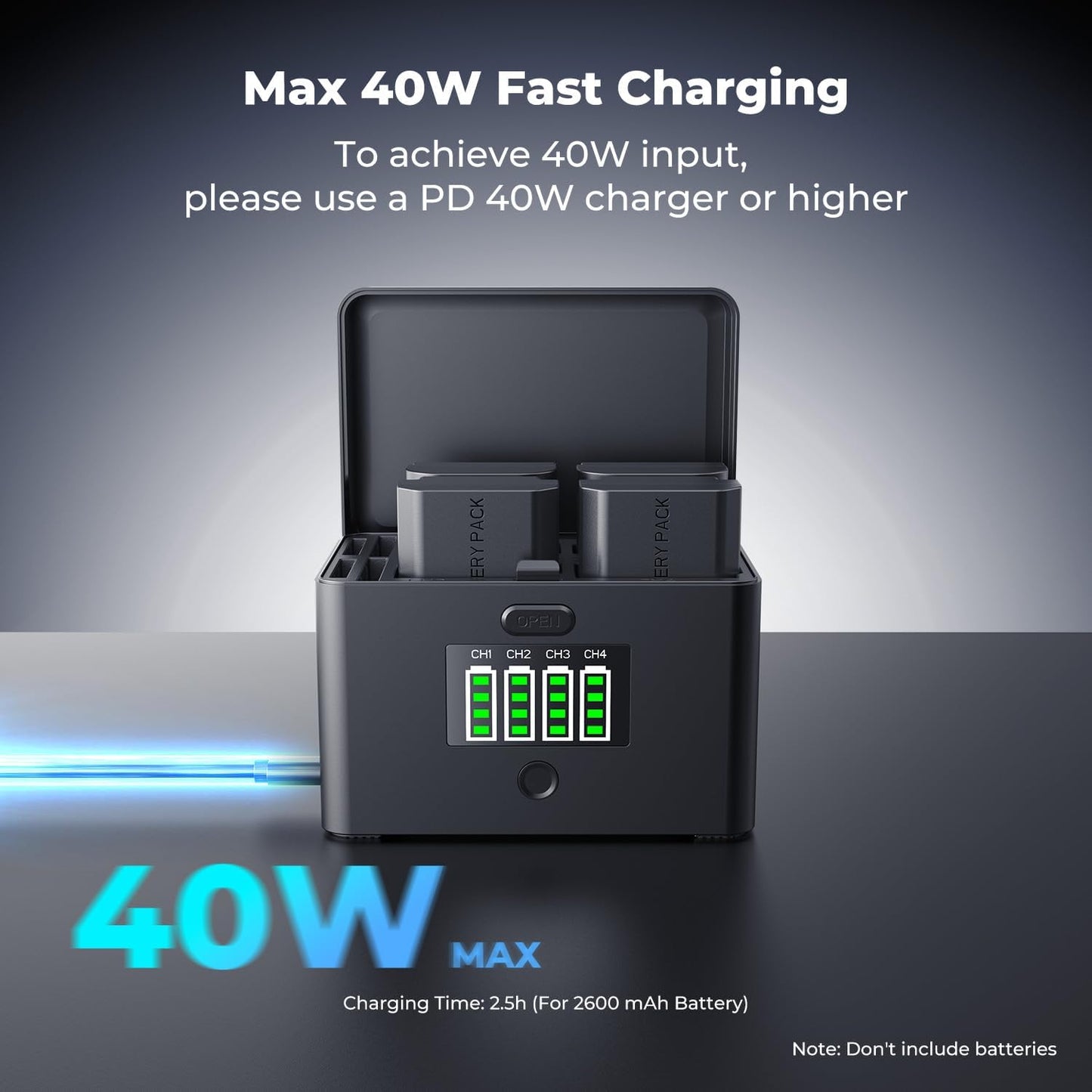 K&F CONCEPT 4-Slot Battery Charger for NP-FZ100 & LP-E6NH Batteries, 40W USB-C Fast Charger Compatible with Sony A7iii, A7iv, FX30, FX3, A6700, A6600, EOS R5 R6 R7 5D 6D 7D Mark II Cameras