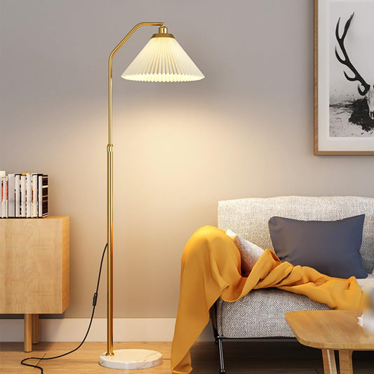 Gold Floor Lamp Adjustable Height Angle Floor Lamps Sofa Side Standing Reading Light Rust-Proof Iron Tall Lights Marble Base Linen Shade Pole Lamp E27 Base for Classroom Dorm Room