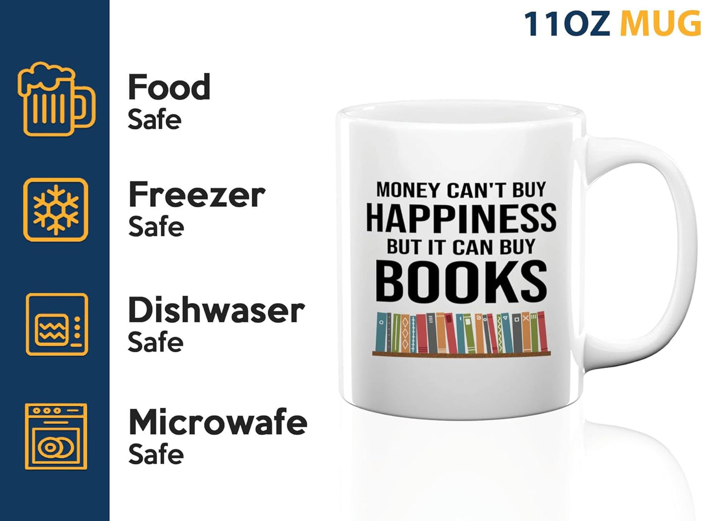 Book Lover Coffee Mug 11oz White -Can Buy Books - Gift For Poets Bookish People Bibliophile Librarian Book Club Reader