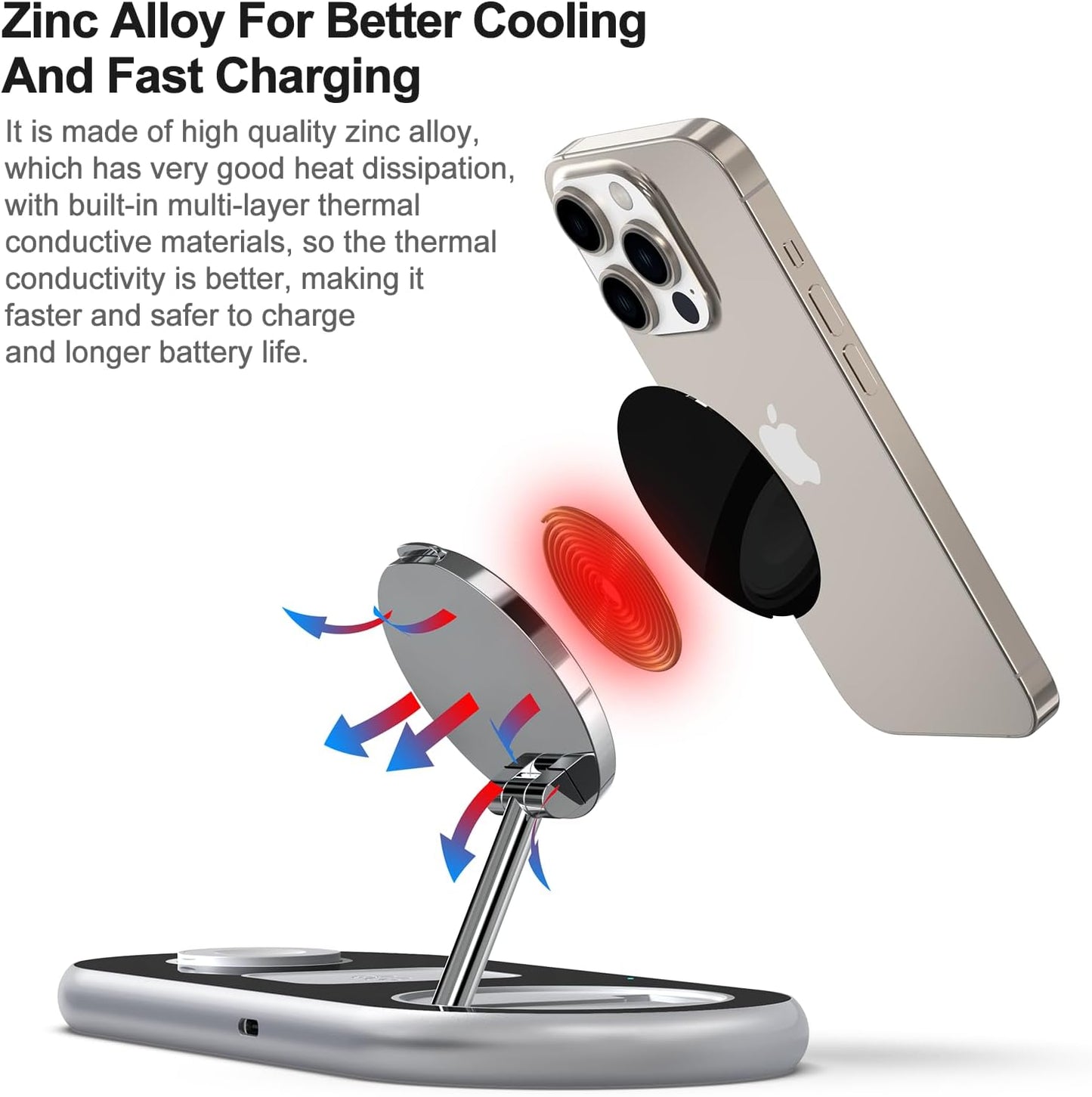 3 in 1 Charging Station for Apple Devices, Faster Mag-Safe Charger Stand, Magnetic Wireless Charger Station for iPhone 17 16 15 14 13 12 Pro Max Plus, Apple Watch iwacth & AirPods, Adjustable Angle