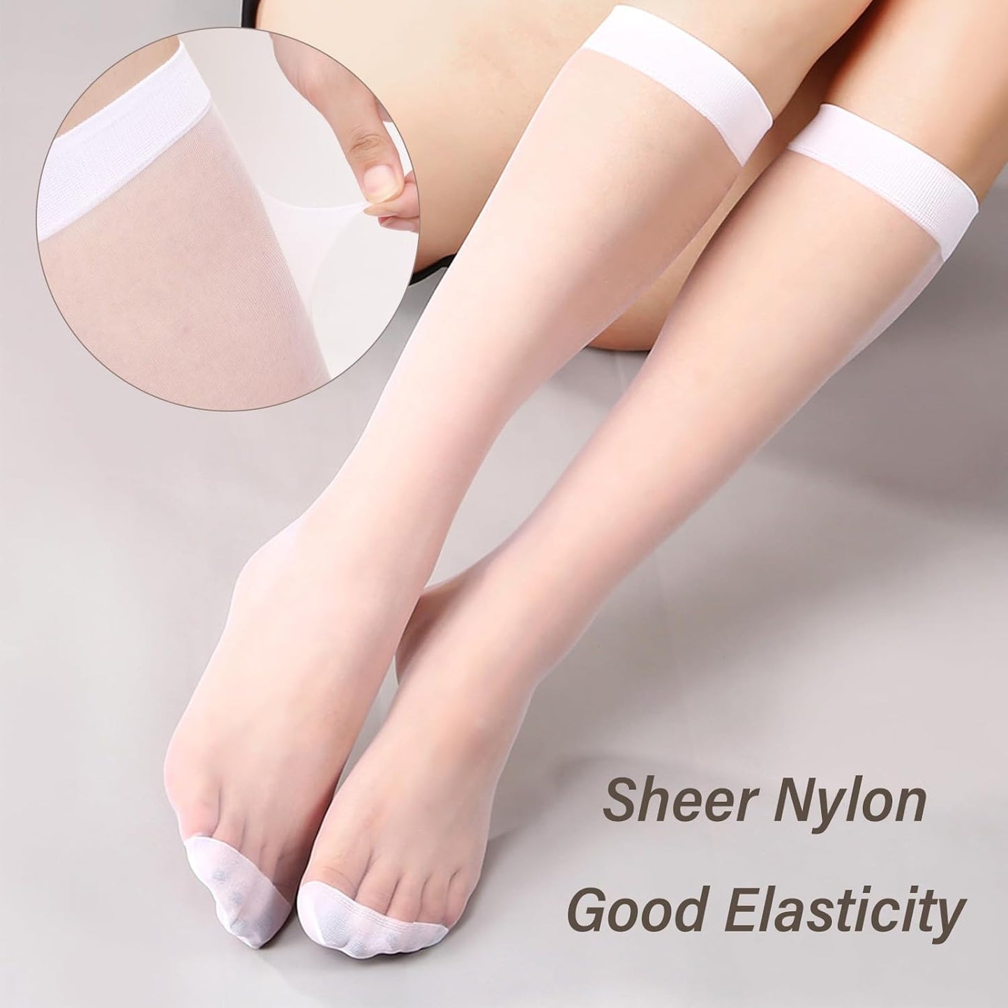 20 Pairs Knee High Stockings Pantyhose with Reinforced Nylon Toe Sheer Knee High Stocks for Women 5 Colors