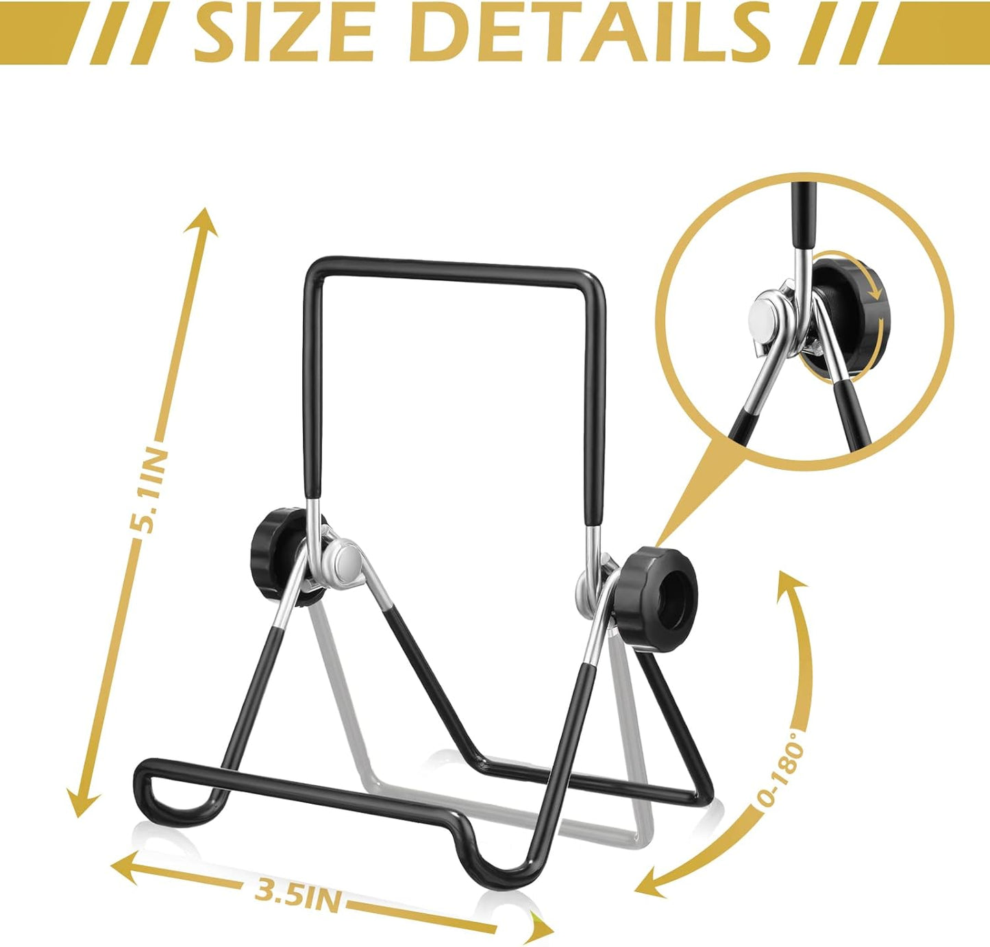 Kenning 24 Pack Book Stand, Foldable Picture Holders for Tables, 3.54'' X 5.12'' Metal Plate Stands for Display Photo Easel Cutting Board Record Frame Holder (Black)