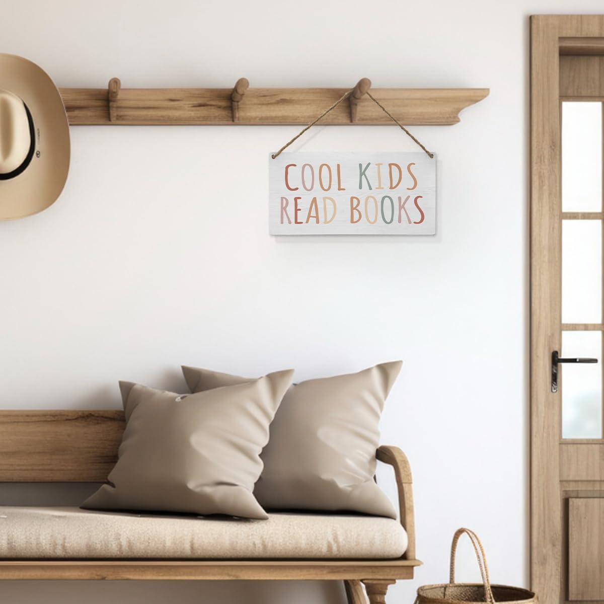 Mtrgdn Cool Kids Read Books Wood Wall Hanging Tags,Inspirational Read Quote Sign Wall Decor,Classroom Wall Hanging Sign for Kids,Read Corner Nursery School Playroom Decor,12x6Inch