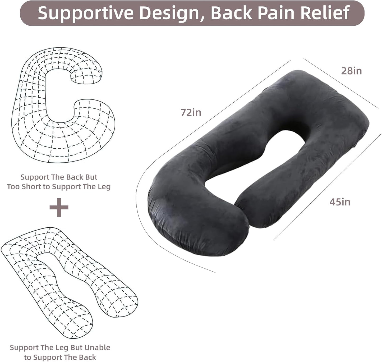 60 Inch Full Body Pregnancy Pillows for Sleeping Cooling Pregnancy Pillow,U Shaped Pregnancy Body Pillow,Maternity Pillows for Pregnant Women with Removable Washable Velvet Cover.(Black)