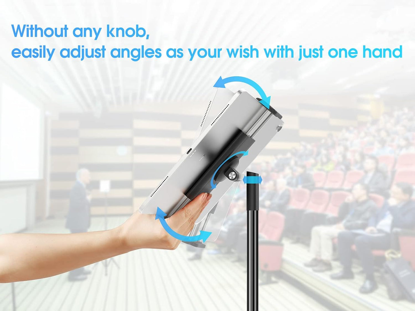 elitehood Aluminum iPad Stand Tripod, 65'' Adjustable Tablet Tripod Holder, 360 Degree Rotating iPad Holder Stand for Floor, Compatible with 4.7-13" Tablets and Phones