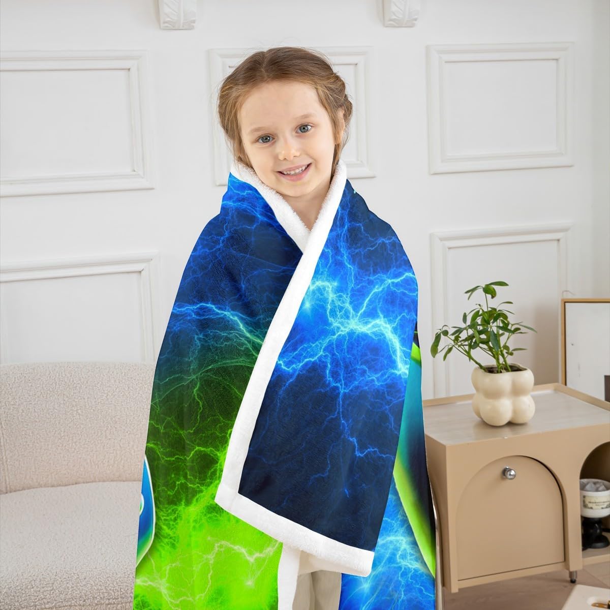 Manfei Modern Gamer Throw Blanket Blue-Green Lightnings Gamepad Blanket for Couch Sofa, Video Games Bed Blanket for Kids Boys Room Decor, Soft and Breathable Fleece Blanket(60 x 80 Inches)