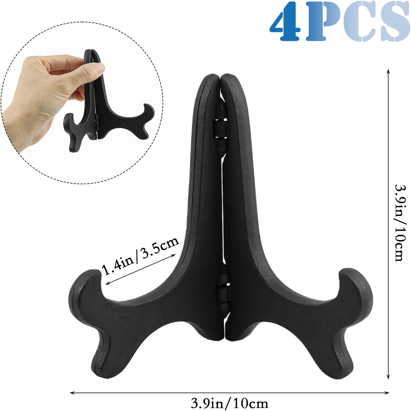 4PCS 4" Easel Plate Stand, Wood-Like Plastic Display Stand Holder Folding Displays Stand for Decorative Picture Frame Book Dish Artwork