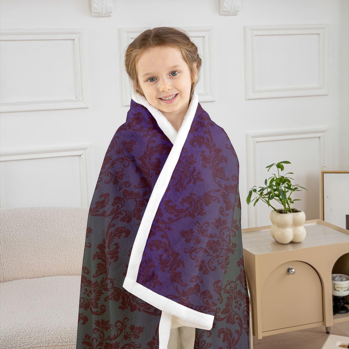 Feelyou Gothic Sherpa Throw Blanket for Couch Paisley Floral Victorian Super Soft Cozy Fleece Purple Grey Blanket for Winter, Plush Throw Baby 30"x40" All Season