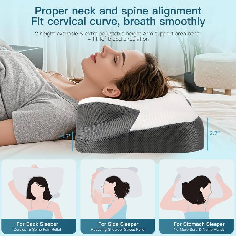 Cervical Neck Pillow for Pillows and Shoulder for Pain Relief Ergonomic Contour Pillow for Side Back Stomach Sleepers, Orthopedic Neck Support Pillow for Sleeping with Cooling and Daily Pillowcases