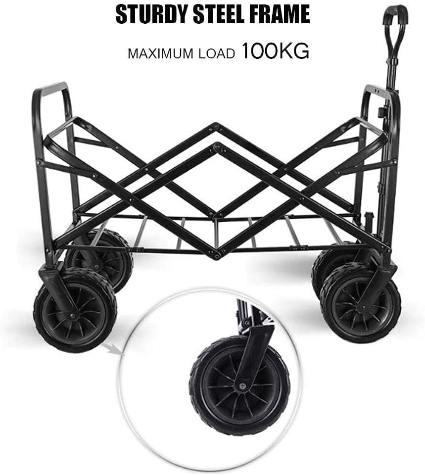 Foldable Outdoor Utility Wagon with Heavy Duty Steel Frame, Big All-Terrain Wheels & Adjustable Handle for Camping(Green)