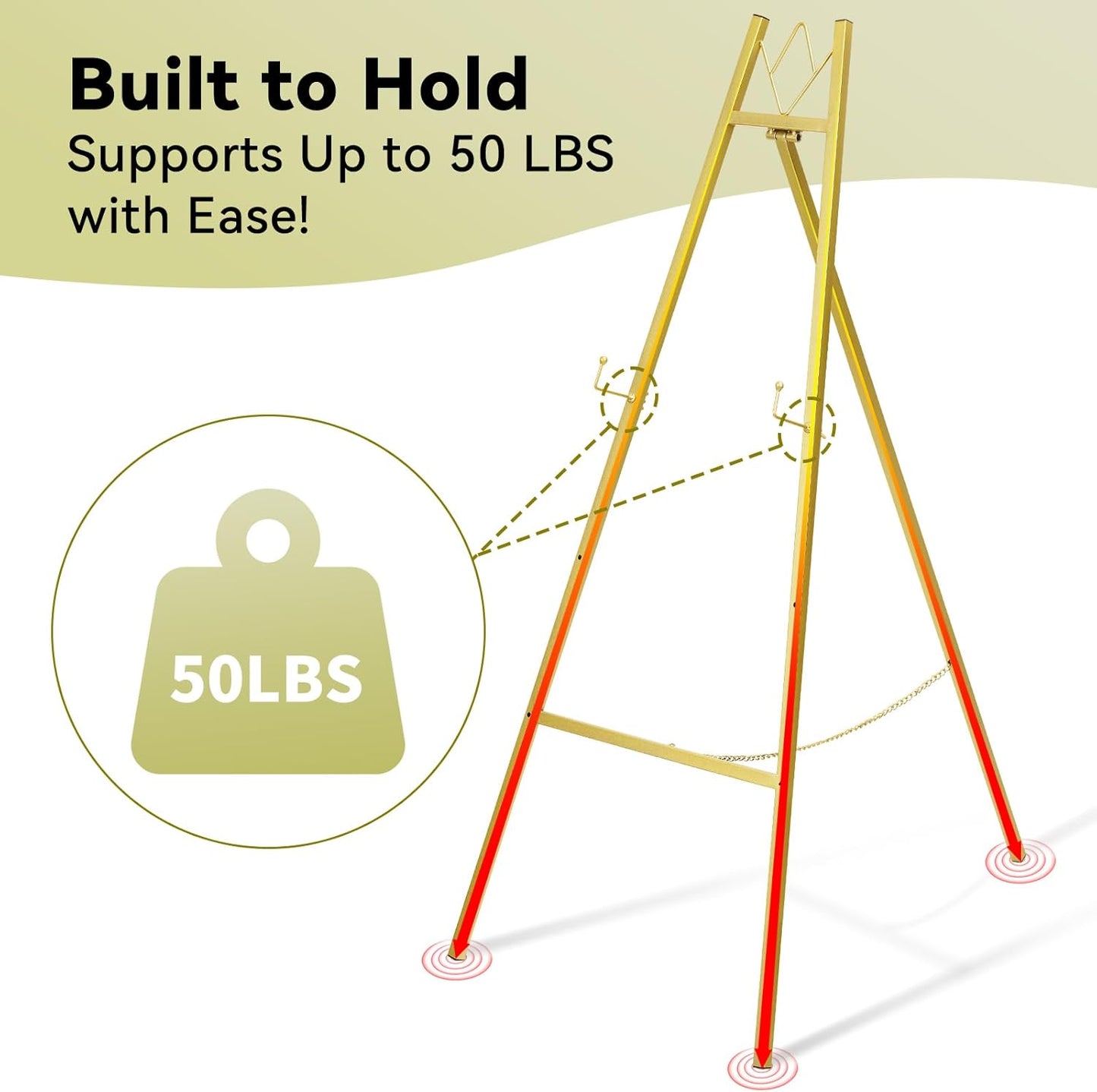 GRENTY 46.7" Gold Easel Stand for Wedding Signs – No Assembly Needed, Heavy Duty Metal Display Stand for Art, Welcome Signs, Posters, Pictures, Paintings, and Floor Décor