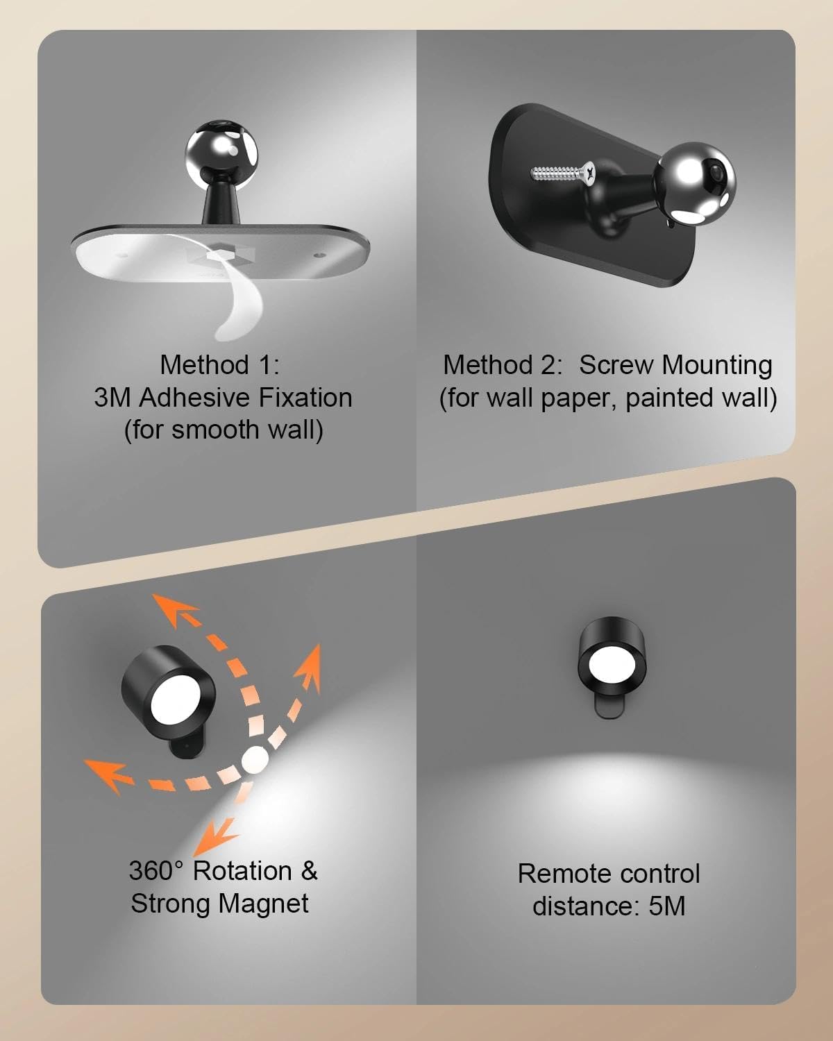 LED Rechargeable Wall Sconces 2 Pack, 360° Rotatable Cordless Wall Lights, Dimmable Touch & Remote Control, 3 Color Temperatures Battery Operated Wall Lamp for Bedroom Reading Bedside, Black