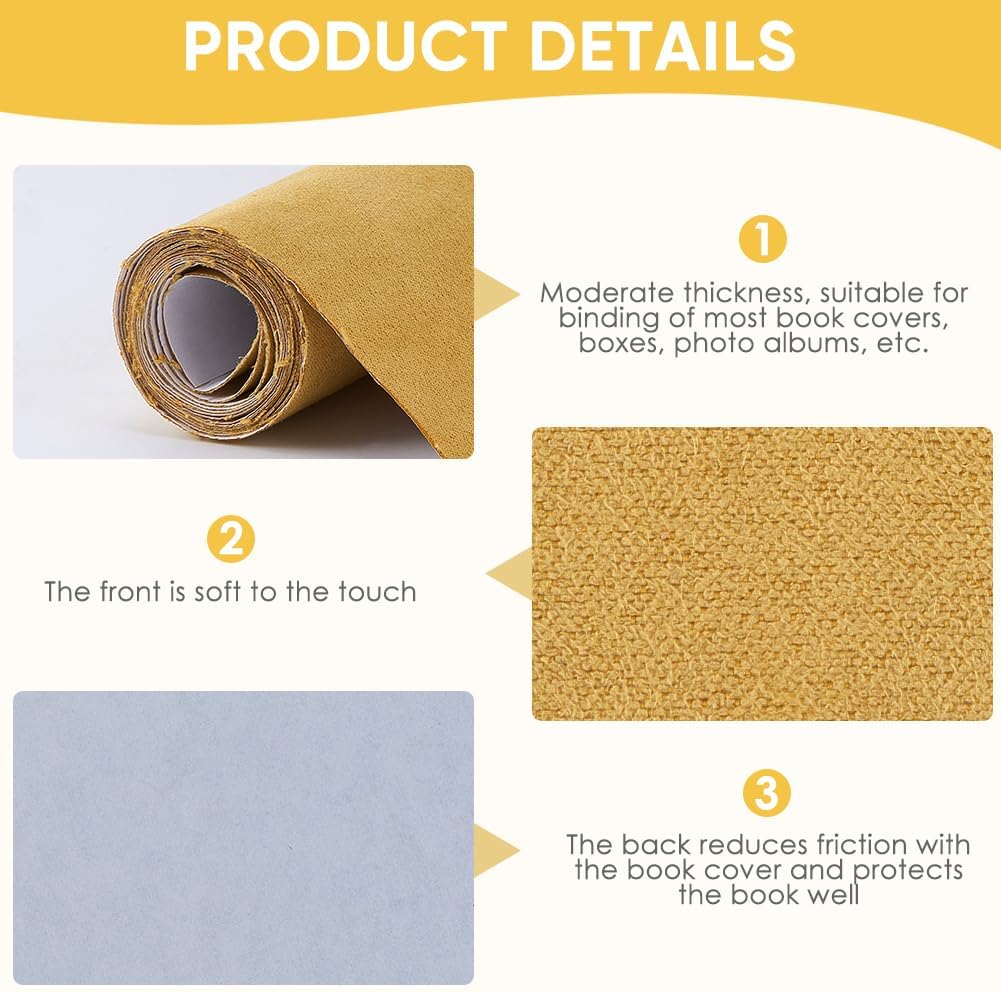 CRASPIRE 51 x 11.8 Suede Book Cloth Gold for A4-A8 Book Binding Fabric Surface Paper Backed Bookcover Album Scrapbooking Archival DIY Covering Protector Bookcloth Bookbinding Supplies