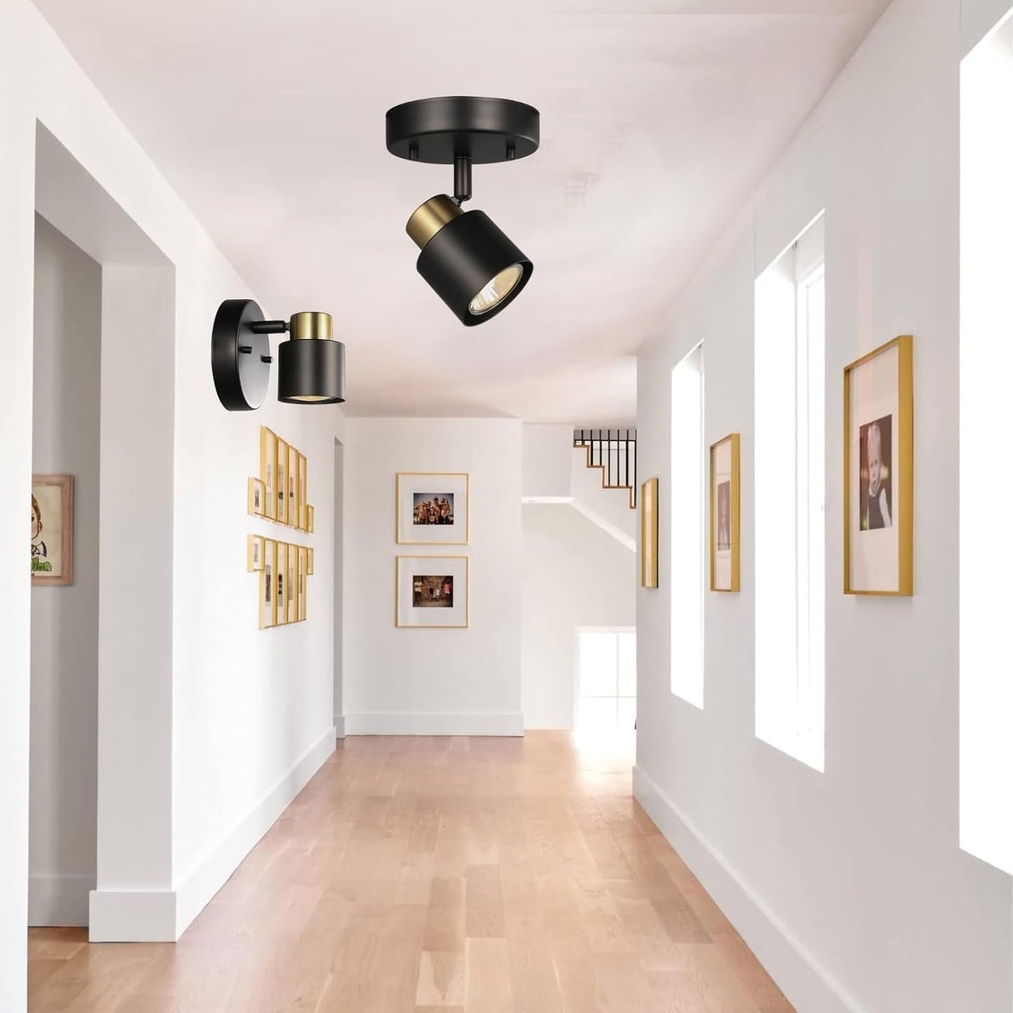 1 Light Track Lighting Kit,2 Packs Matt Black Brass Finish Adjustable Moden Flush Mount Ceiling Spotlight Wall Sconces for Kitchen,Hallway,Living Room Home Improvement