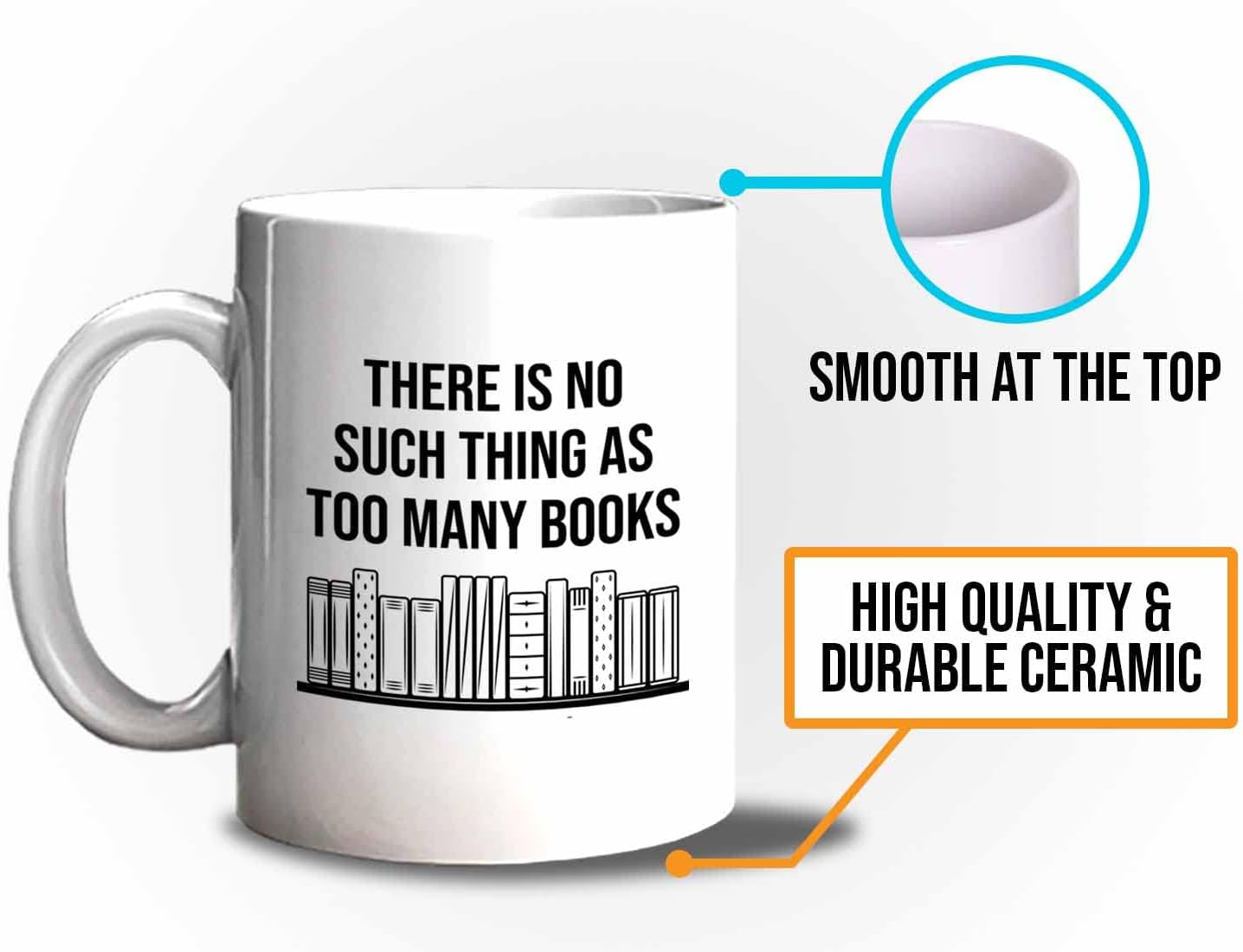 Bubble Hugs Writer Coffee Mug 11oz White - there is no such thing as too many books - Reading Book Lover for Bookworm Bibliophile Librarians Author Readers Bookish