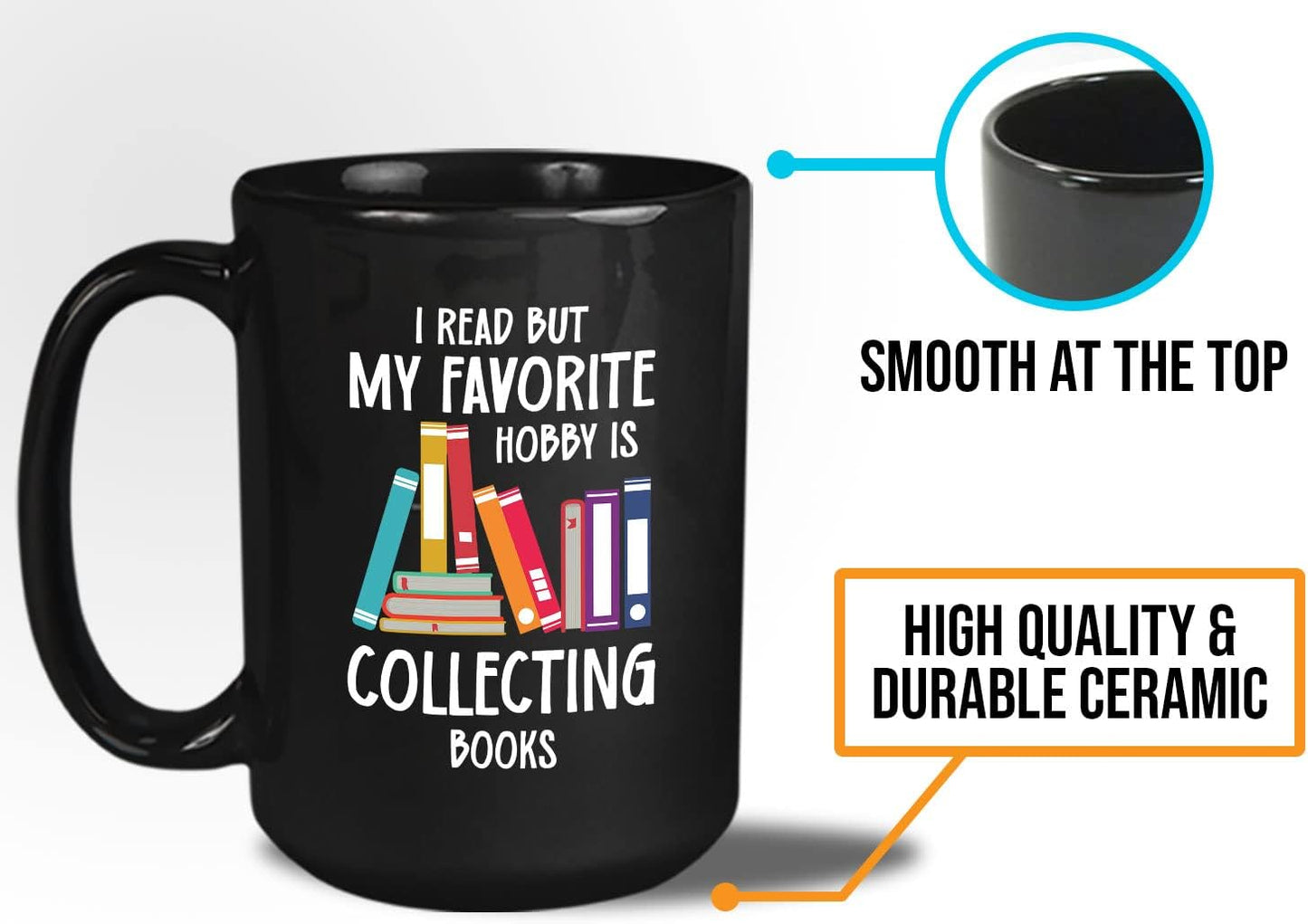 Bubble Hugs Book Lover Coffee Mug 15oz Black - Favorite Hobby Collecting Books - Reading Book Collector Reader Stack of Books Lover Bookish Novelist Librarian Writer