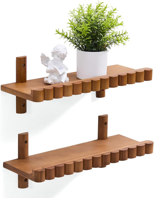 Floating Shelves for Wall, 2 PCS 15 inch Wood Wall Decor Shelf Bookshelf, Decorative Picture Ledge Shelves for Bedroom, Living Room Storage, Brown