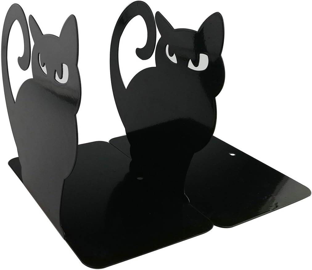 Winterworm Cute Vivid Lovely Persian Cat Nonskid Thickening Iron Metal Bookends Book Organizer for Library School Office Home Study Desk Organizer (Black)