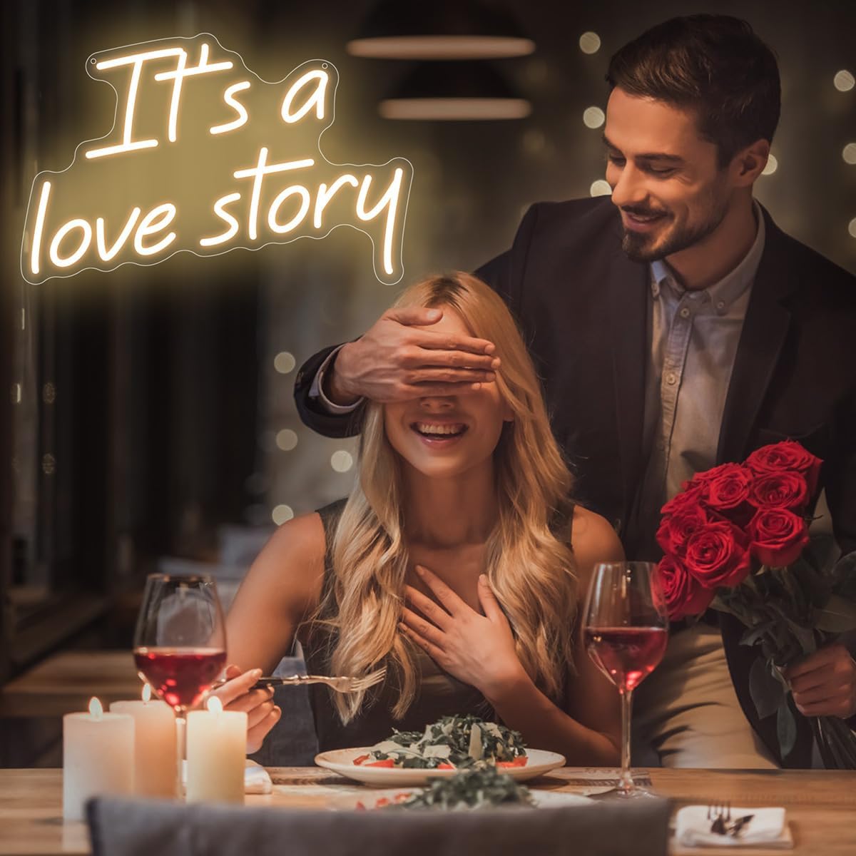 It's a Love Story Neon Signs for Bedroom Living Room Wall Decor, Romantic Gift for Wedding, Engagement, Anniversary, Birthday, Valentine'S Day