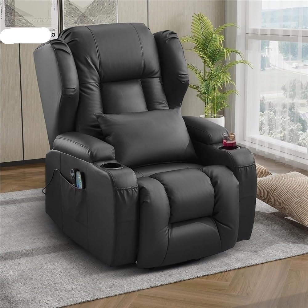Power Lift Recliner Chair for Seniors – Electric Massage & Heated Leather Recliner with USB Port, 2 Cup Holders, Side Storage Pocket, Ergonomic Lift Chair for Elderly Living Room