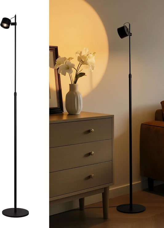 Aisilan Adjustable LED Floor Lamp with Touch Control, Dimmable 3000K-6000K Light for Living Room, Height Adjustable Pole & 350° Rotatable Head, Modern Black Standing Lamp for Bedroom Reading
