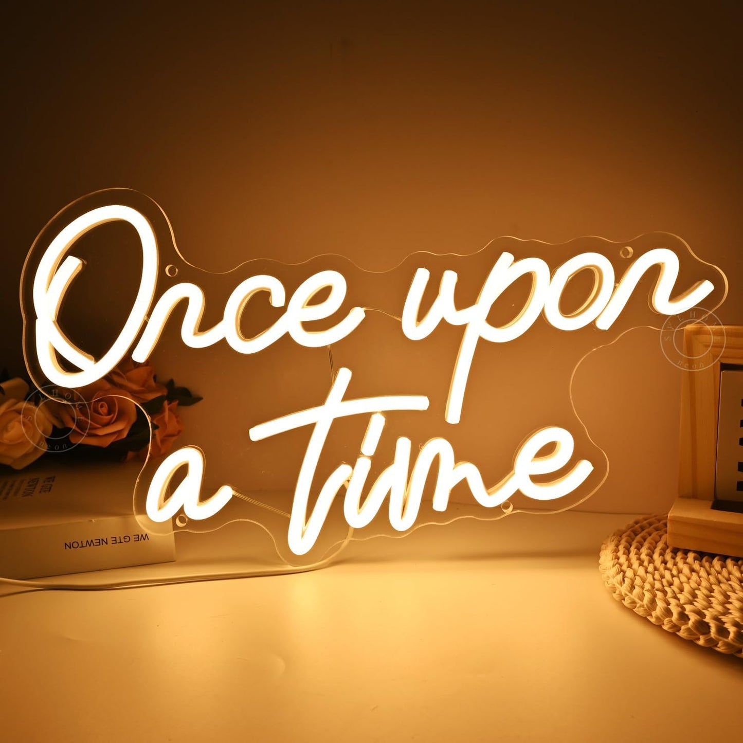 SYLHOME Once Upon A Time LED Neon Light Sign Home Bedroom Kids Room Nursery Wall Decor Sign Words Art Wedding Birthday Bookshelf Decor 5V USB 15.8"X8.9"