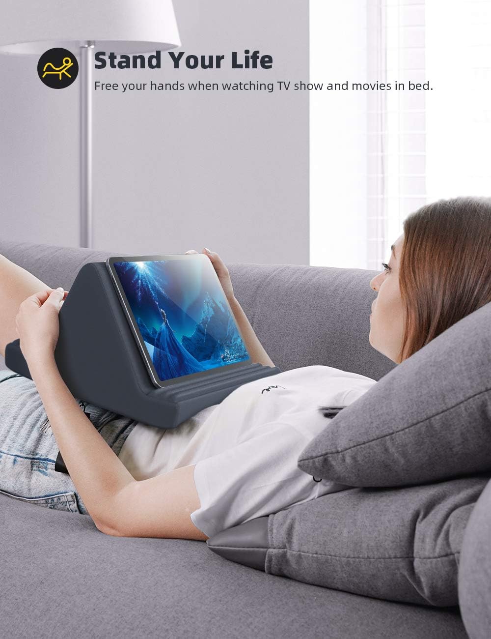 Lamicall Tablet Pillow Stand, Pillow Soft Pad for Lap - Tablet Holder Dock for Bed with 6 Viewing Angles, Great Gifts, for 4-13" Tablets, Like iPad Pro 11, 13, Air, Mini, Kindle, Galaxy Tab, E-Reader