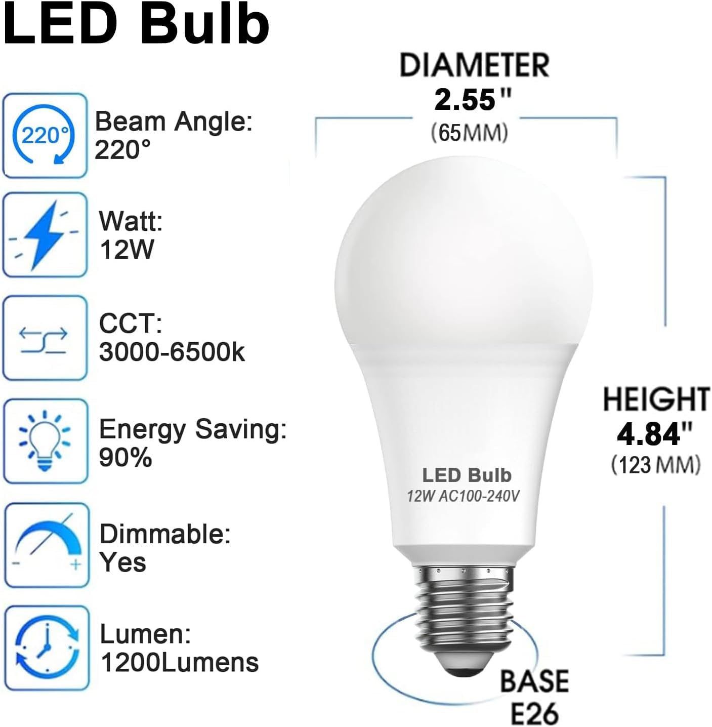 【Upgraded】luckystyle LED Light Bulbs with Remote Control,E26 Light Bulbs Dimmable 3000k-6500k,Led Bulbs 12W Energy Efficient,Cordless Light Bulb for Lamp Lighting for Bedroom Living Room Office,Timer