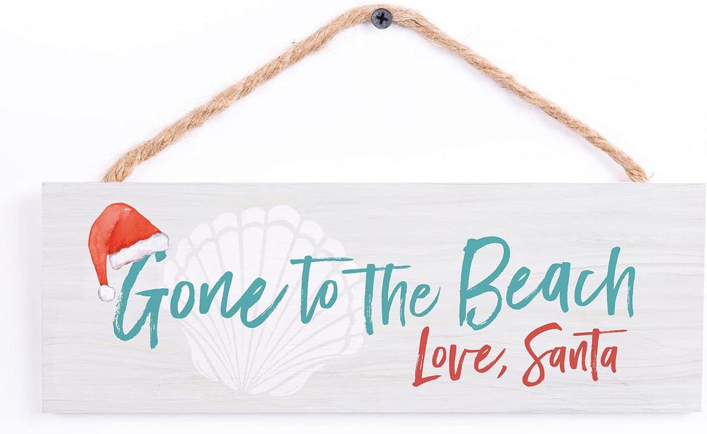 Beach Santa Nautical Blue 10 x 4 Pine Wood Decorative Hanging String Sign