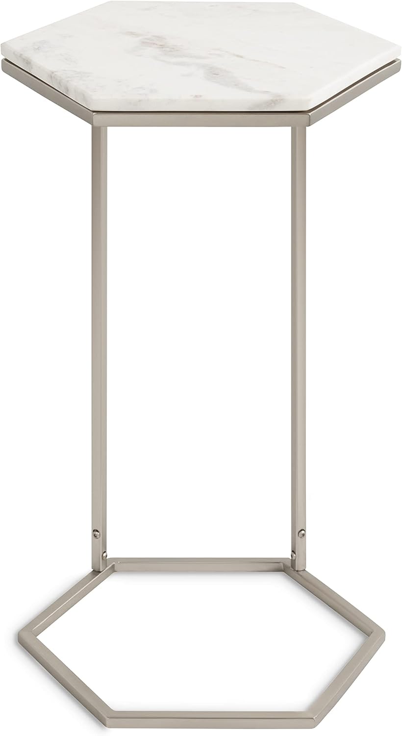Kate and Laurel Trillion Modern C-Table; 16 x 14 x 28; Silver; Chic Marble Accent End Table with Geometric Hexagon Top
