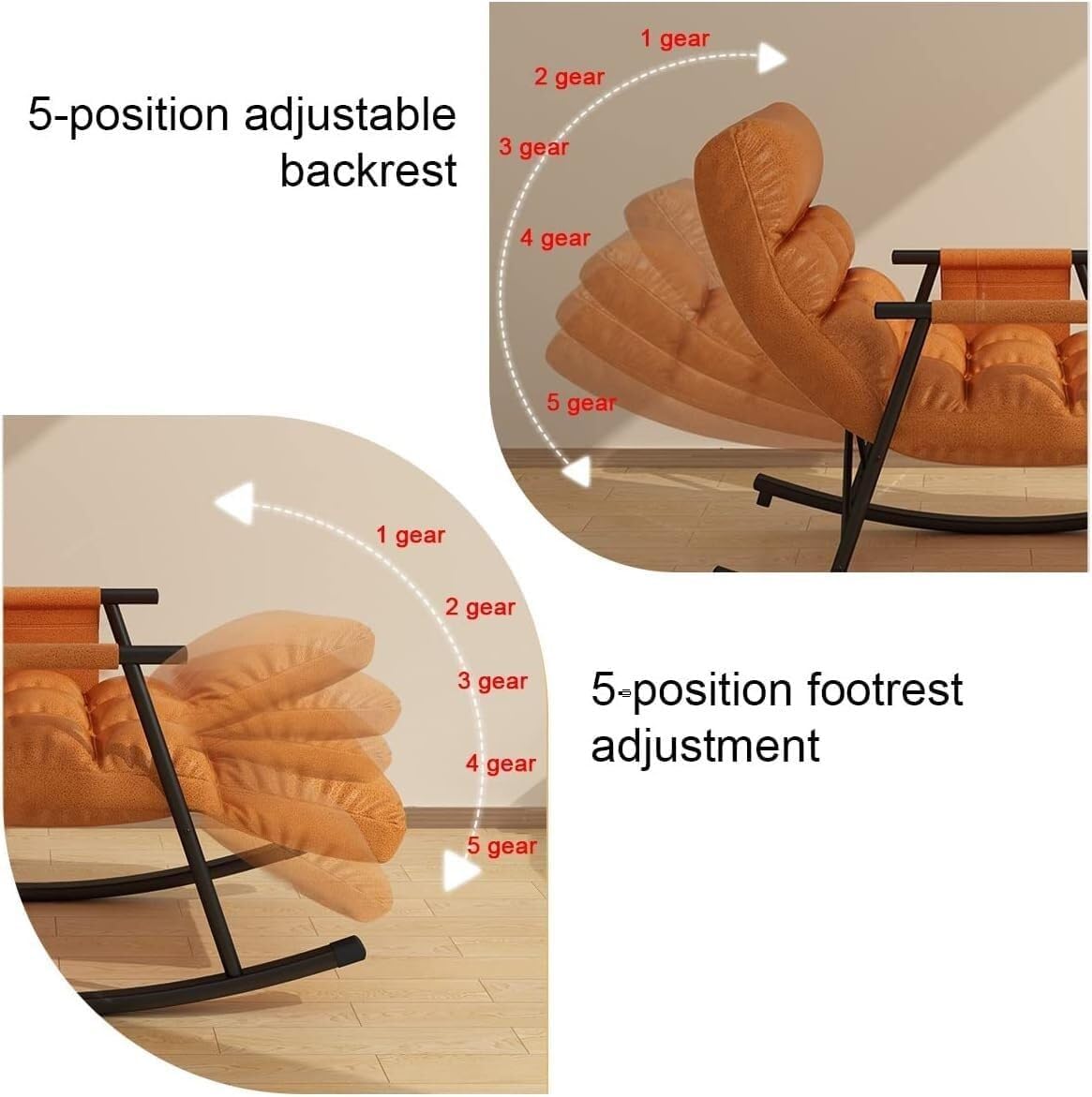 LSLYTQ Rocking Chair Lounge Sofa with Side Pockets - Adult Recliner Chair for Living Room/Bedroom, Lazy Chair Glider to Lie Down or Sleep Comfortably