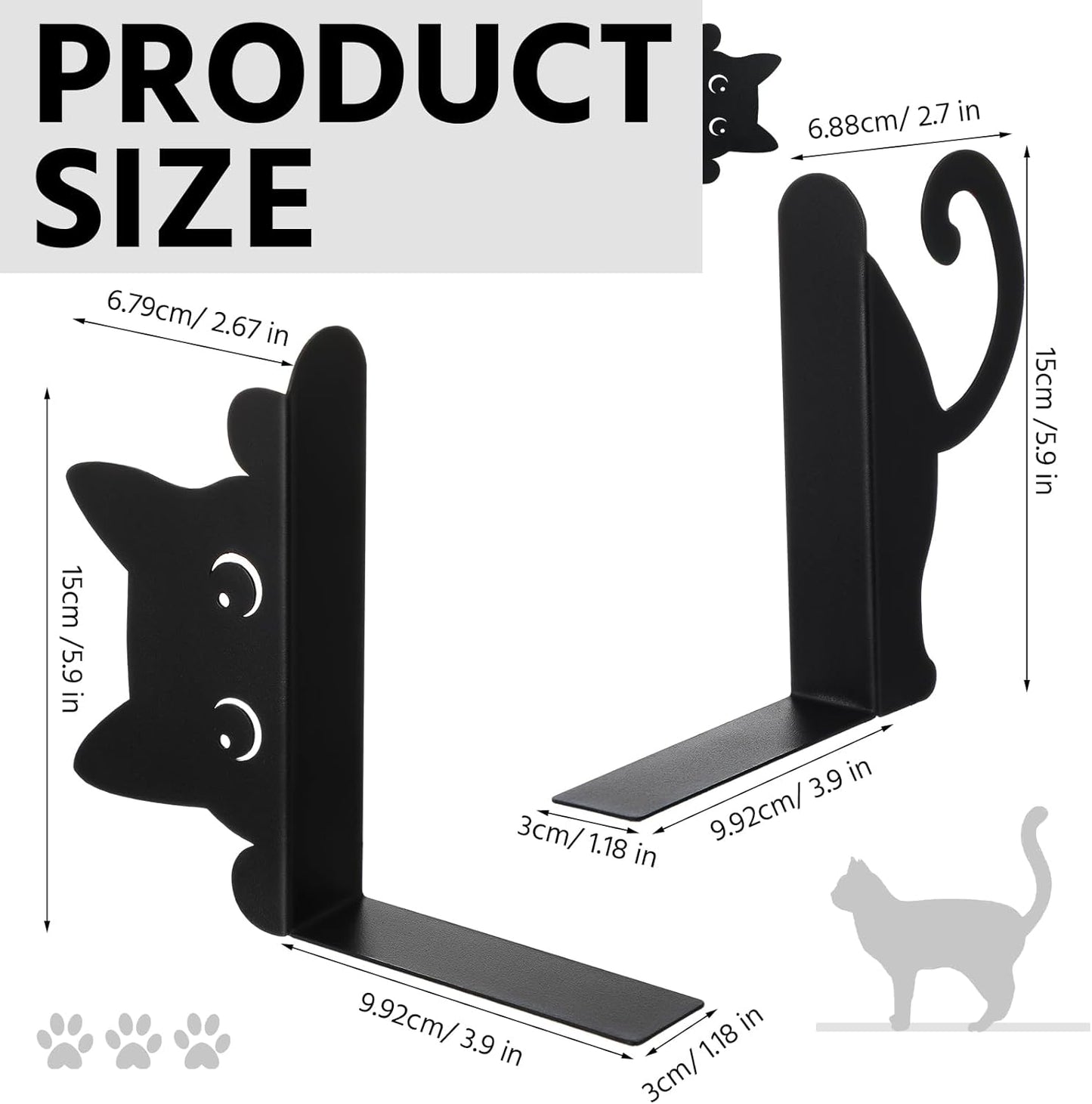 Geelin Peeping Cat Metal Bookends Set of 2 Cute Book Ends for Shelves Decorative Bookshelf Home Office Desk Bookshelf Decor Gift for Cat Lovers and Reading Enthusiasts