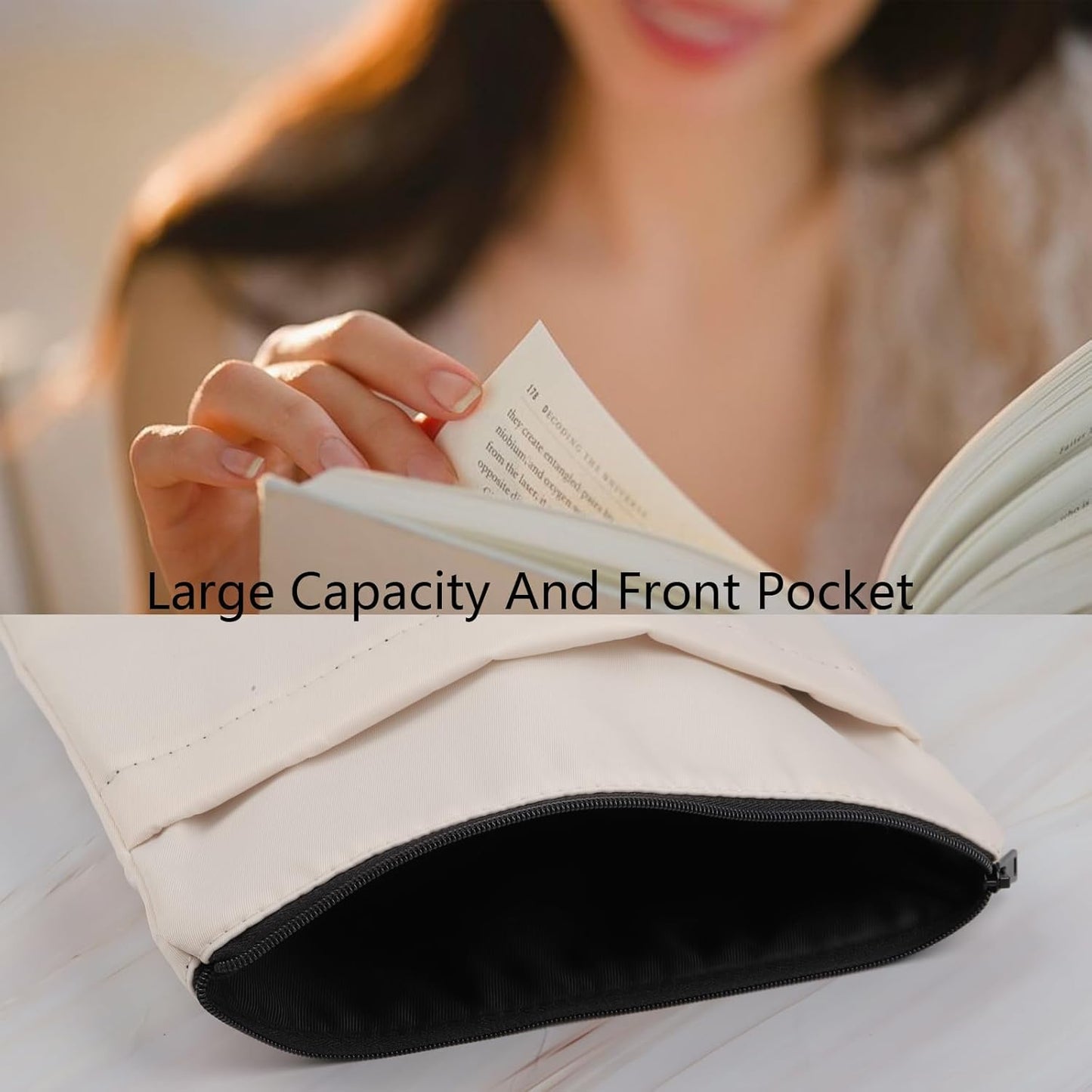 FEELMEM Bookworm Gift Drink Tea Read Books Be Happy Book Sleeve with Zipper Tea Lovers Book Pouch