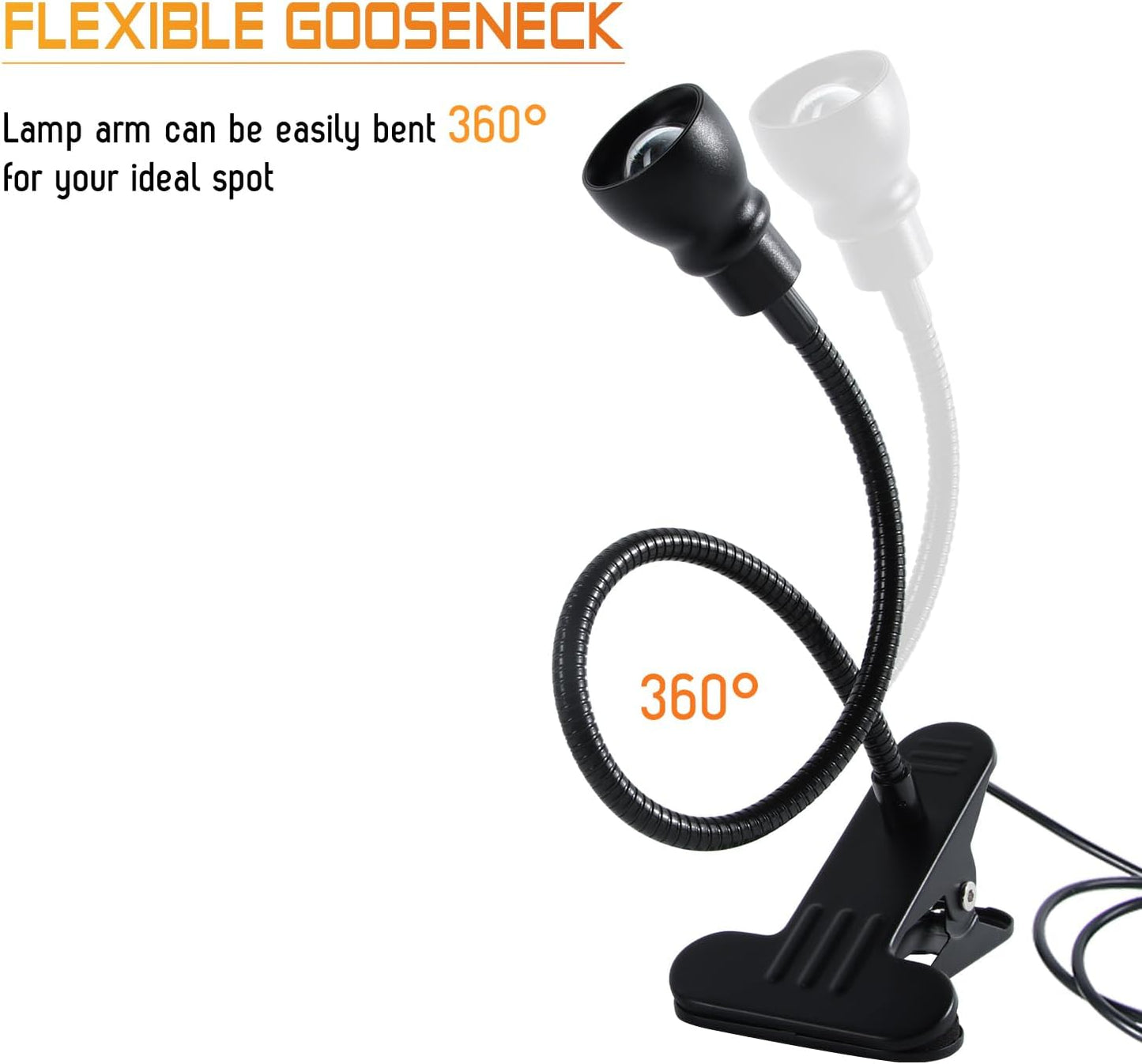 Zoomable Clip on Light, Clamp Reading Light for Dorm Bed Headboard, Dimmable Spotlight with 3 Color Temperature Options, 10 Dimmable Brightness Levels, Adjustable Beam Angle