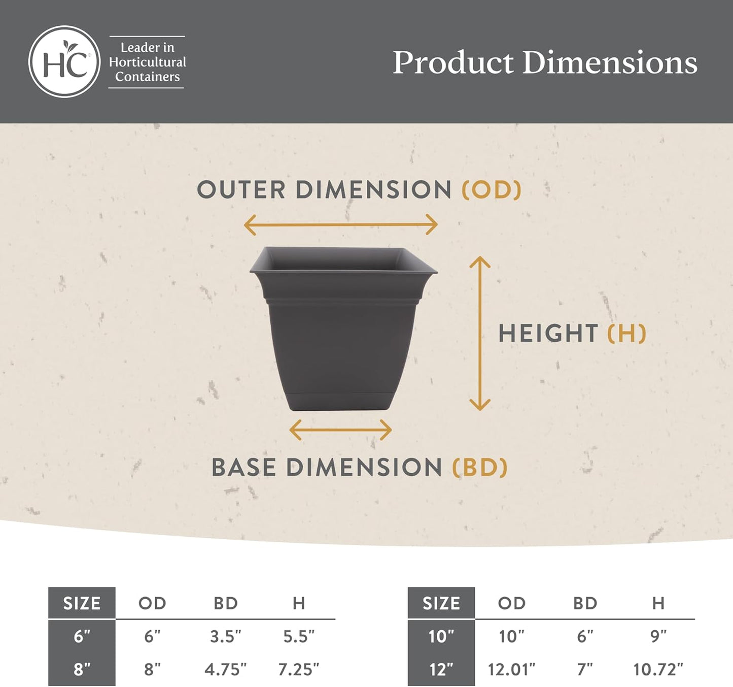 The HC Companies 12 Inch Eclipse Square Planter Pots with Drainage Holes & Attached Saucer, Lightweight UV-Resistant Plastic Indoor Outdoor Planters, 2-Pack Flower Pots for Garden & Home Decor, Black