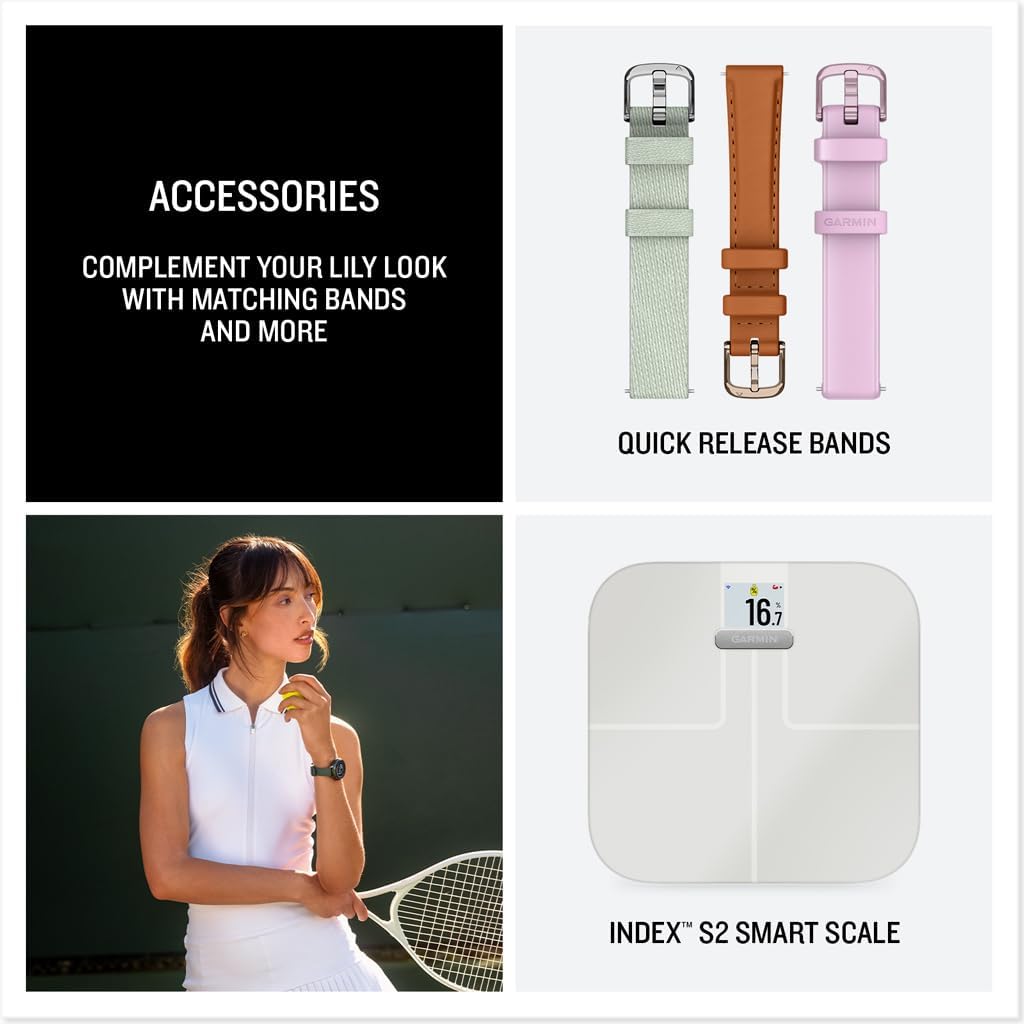 Garmin Lily® 2 Active, Small and Stylish Smartwatch, Built-in GPS, Hidden Display, Patterned Lens, Up to 9 Days Battery Life, Jasper Green with Jasper Green Silicone Band