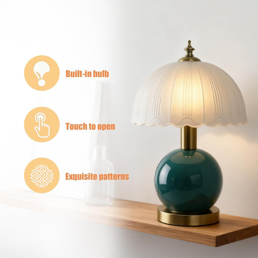 Living Room Vintage Ceramic lamp,12 inch Modern Rechargeable Touch Light, Stepless Light Adjustment Desk Lamp, Classic Chinese Style Emerald Green