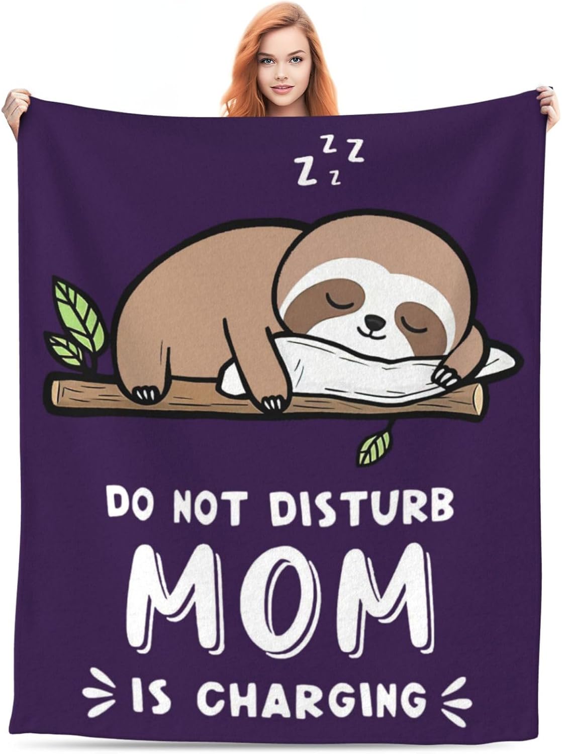 Funny for Mom from Daughter Son - Mom is Charging Sloth Blanket - Super Soft Fluffy Throw Blanket for Napping Travel, 60" x 50", Birthday Mothers Day Valentine's Presents for Women