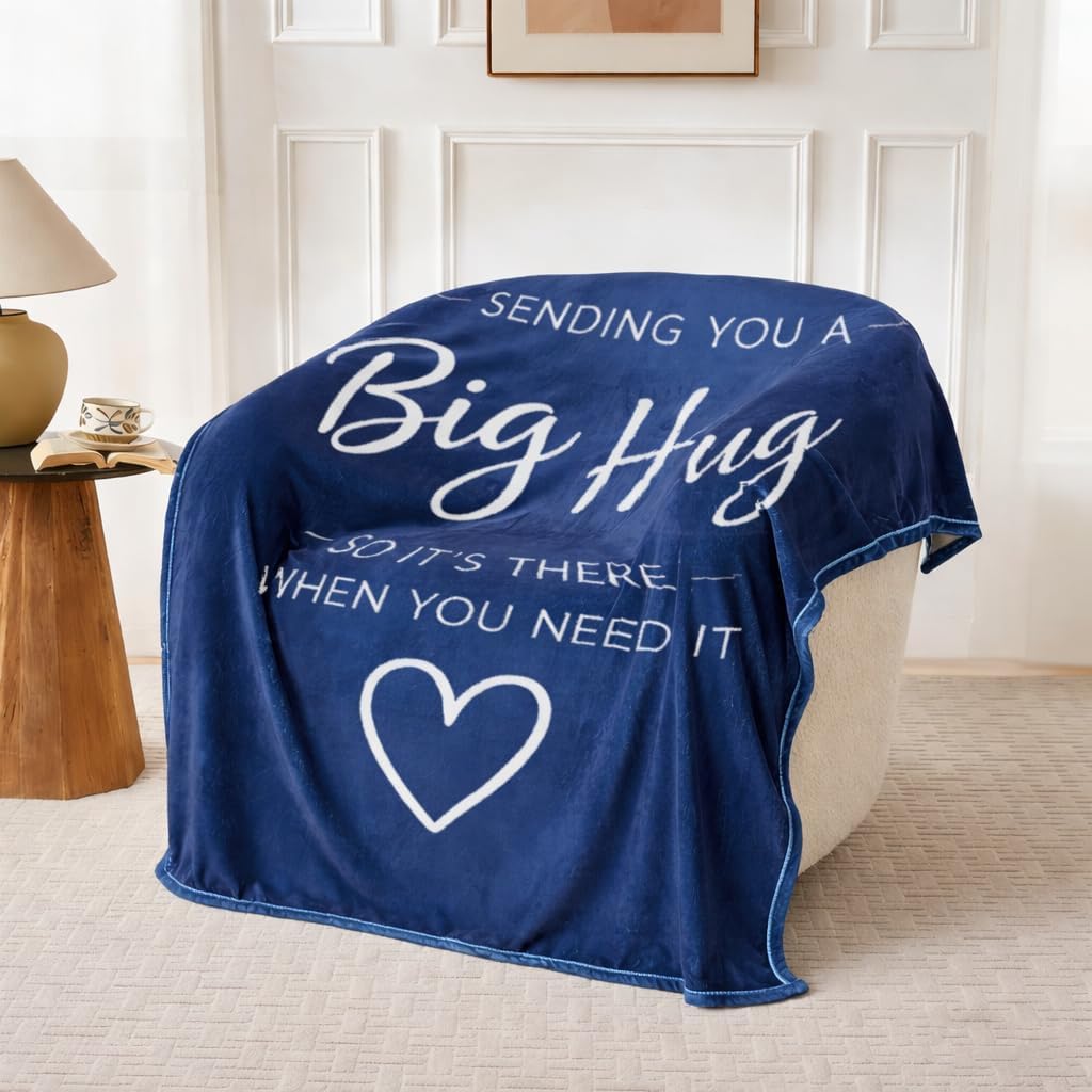 Thinking of You Gifts for Women Men – Get Well Blanket 50x60 Inch, Navy Flannel Comfort Hug Blanket, Sympathy Throw for After Surgery, Chemo, Illness, Recovery