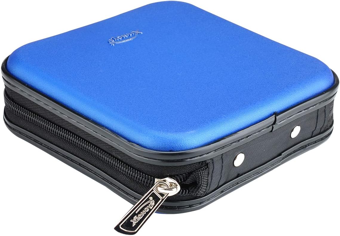CD Wallet, 32 Capacity Heavy Duty, Car DVD Case Holder, Portable Storage Disk, Hard Shell Case (Blue)