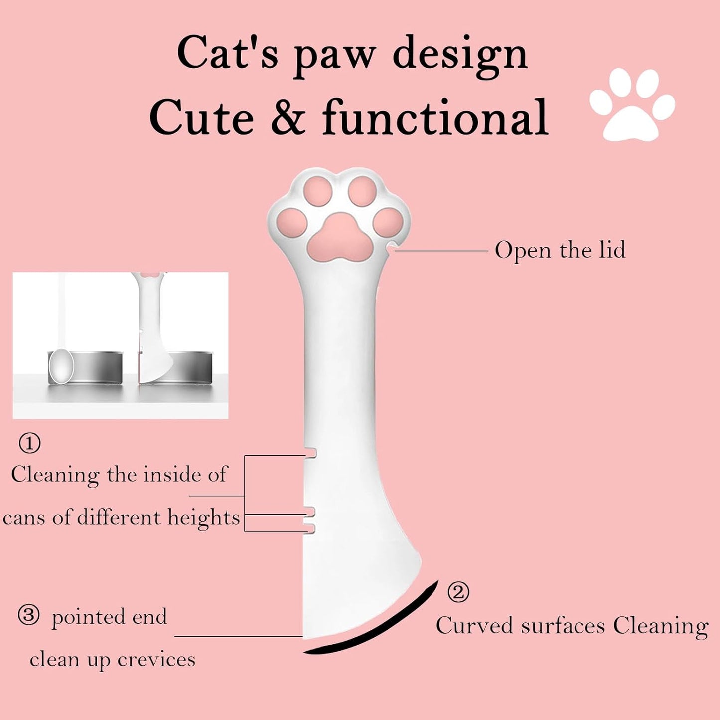 3 Pcs Pet Food Can Lids & One Can Spoon | Cute Paw Shape Opener Spatula Cat Wet Food Spoon | Universal BPA Free Silicone Covers for Dog Cat Cans(Pink)